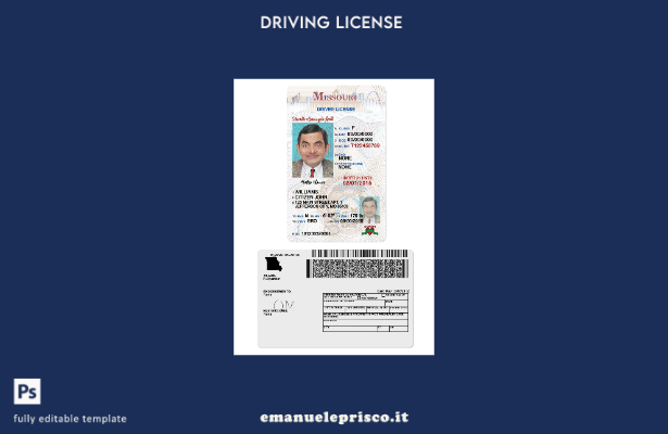 verified style Patente di guida USA Missouri stile verificato secondo il modello template